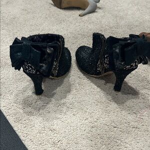 Black Glitter Ankle Boots with Bow